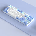 Wireless Bluetooth mechanical keyboard with metal frame in blue white or white purple colour options