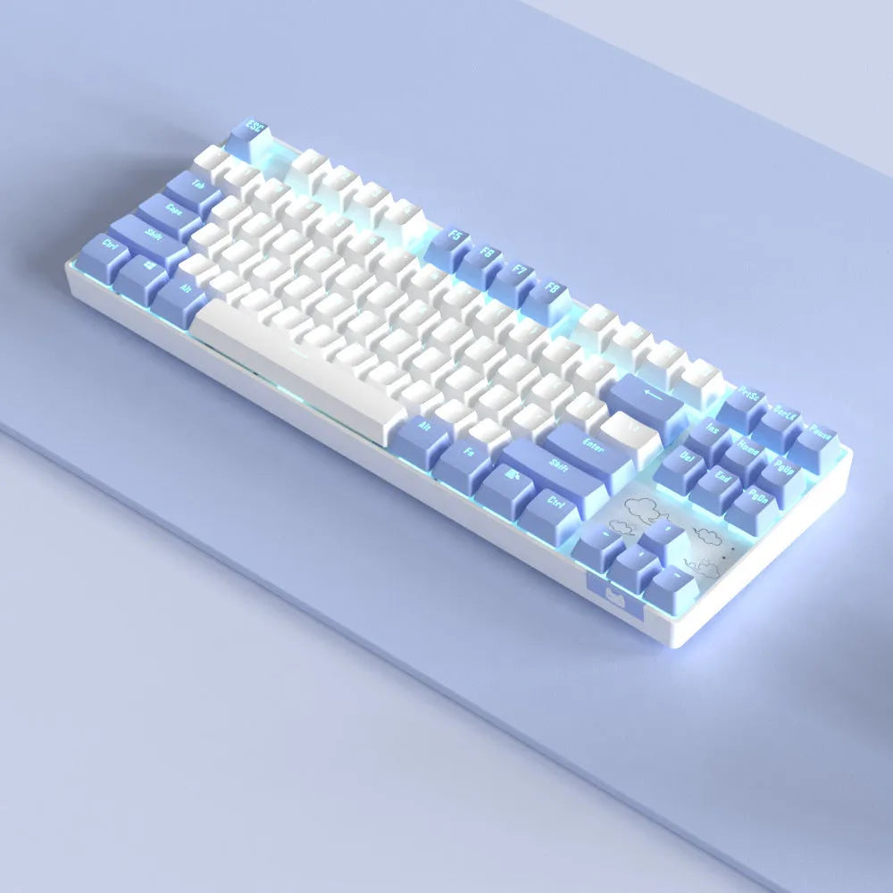Wireless Bluetooth mechanical keyboard with metal frame in blue white or white purple colour options