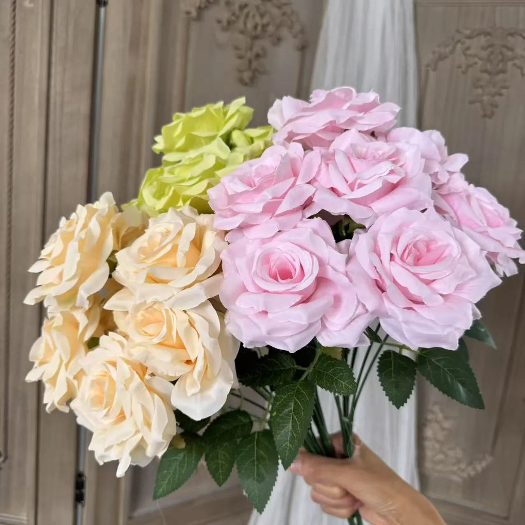 9-Head Silk Flower Row Bundle for Wedding Hall Decoration Photography Props Home Use 14 Colour Options Black Bright Red Champagne Cloudy Blue Coffee Green Light Blue Light Pink Orange Powder Core Purple Rose Red White Yellow