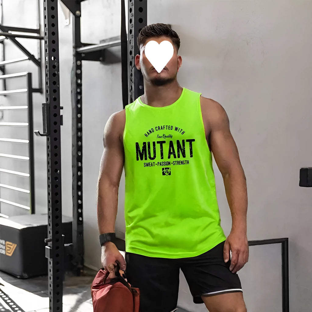 Loose fit sleeveless workout tank top in polyester fabric for gym training.