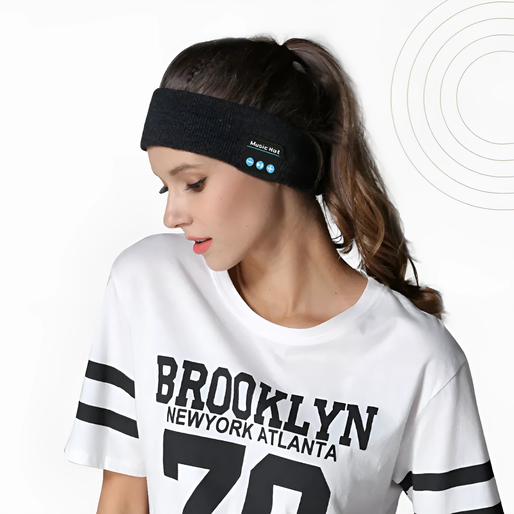 Bluetooth 5.4 sports headband with integrated headphones in black, dark grey and grey-white colours