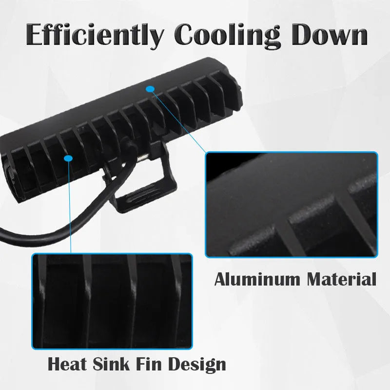 Black aluminium 7-inch LED strip work light with straight line shape, 153mm long