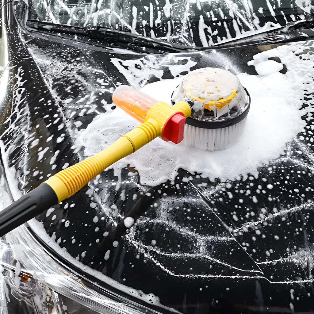 Yellow car wash mop with chenille brush head and three-gear hydraulic control on handle