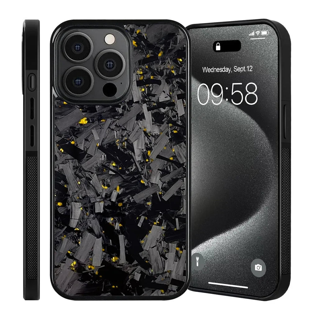 Carbon fibre magnetic phone case for iPhone 16 Pro Max and Google Pixel 9 Pro XL in black, blue, gold, purple, red, silver.