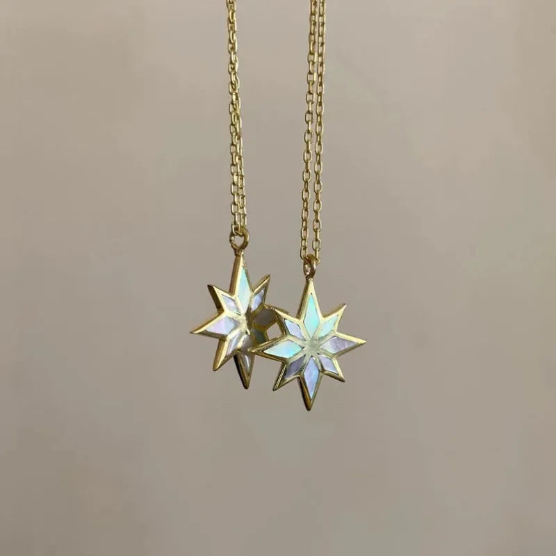 18K gold six pointed star clavicle chain on stainless steel O chain, 45cm length, gold colour