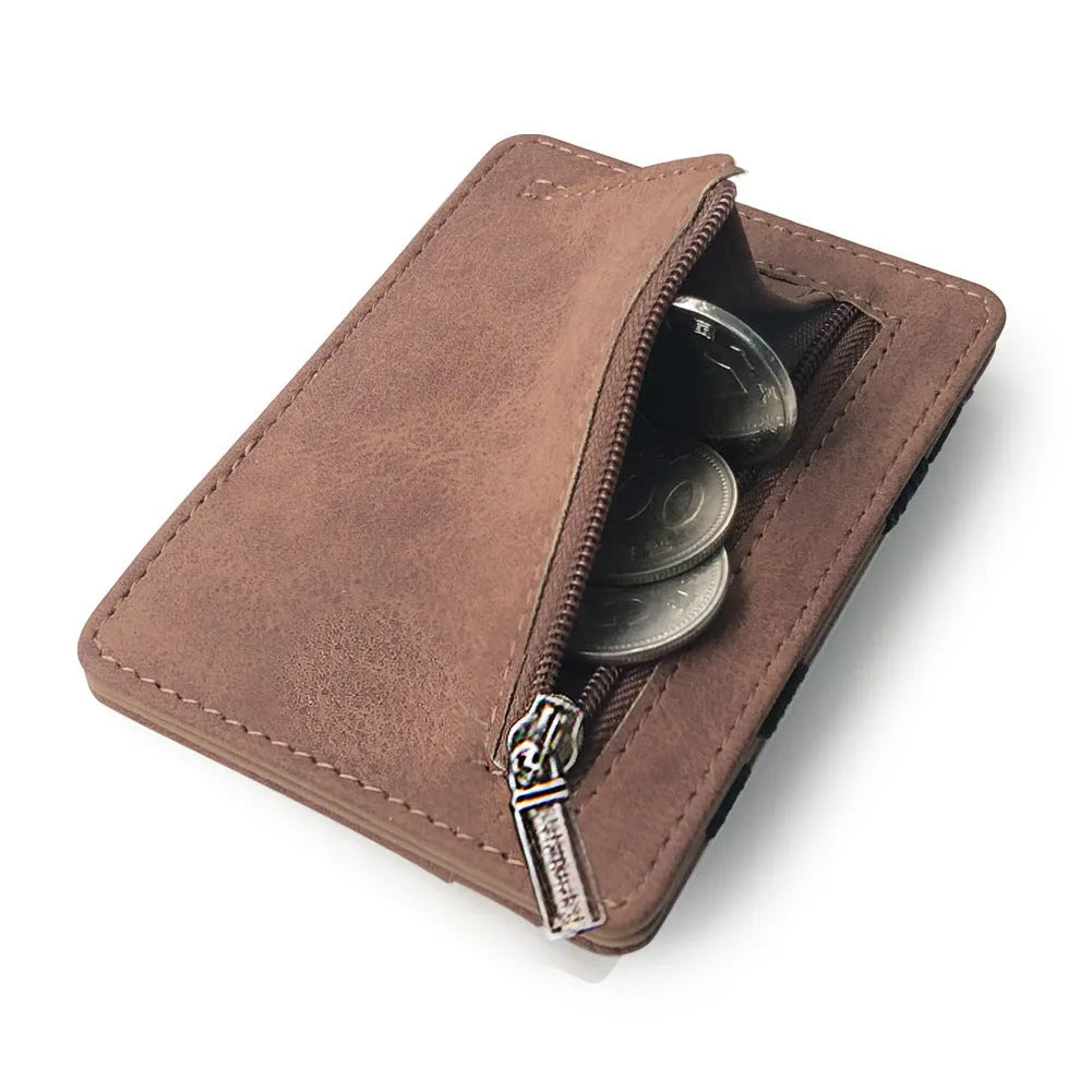 Korean-style matte leather magic wallet with coin pocket in horizontal square shape