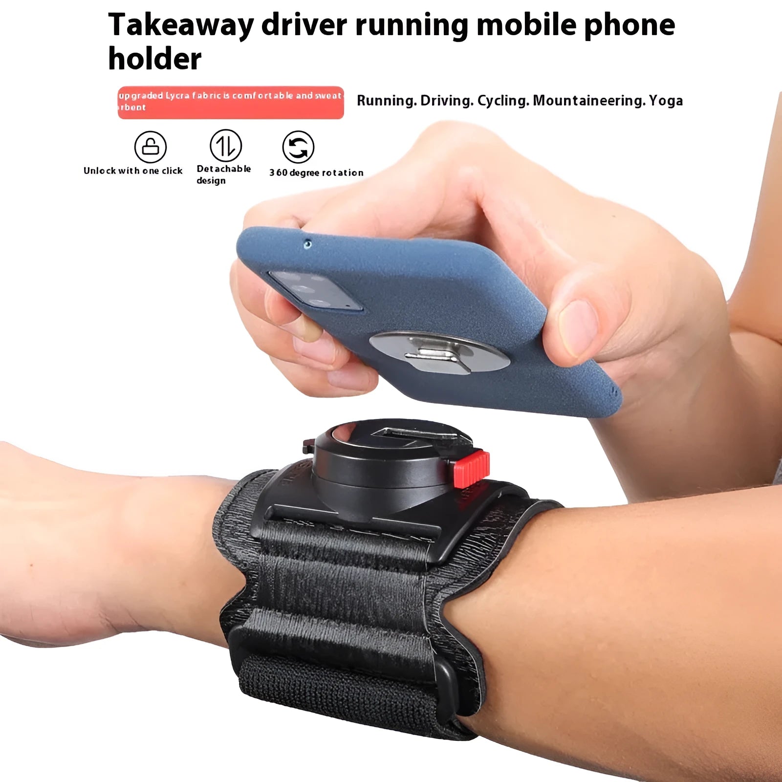 Black unisex mobile phone armband and wrist strap holder suitable for 4-7 inch smartphones during delivery work or sports
