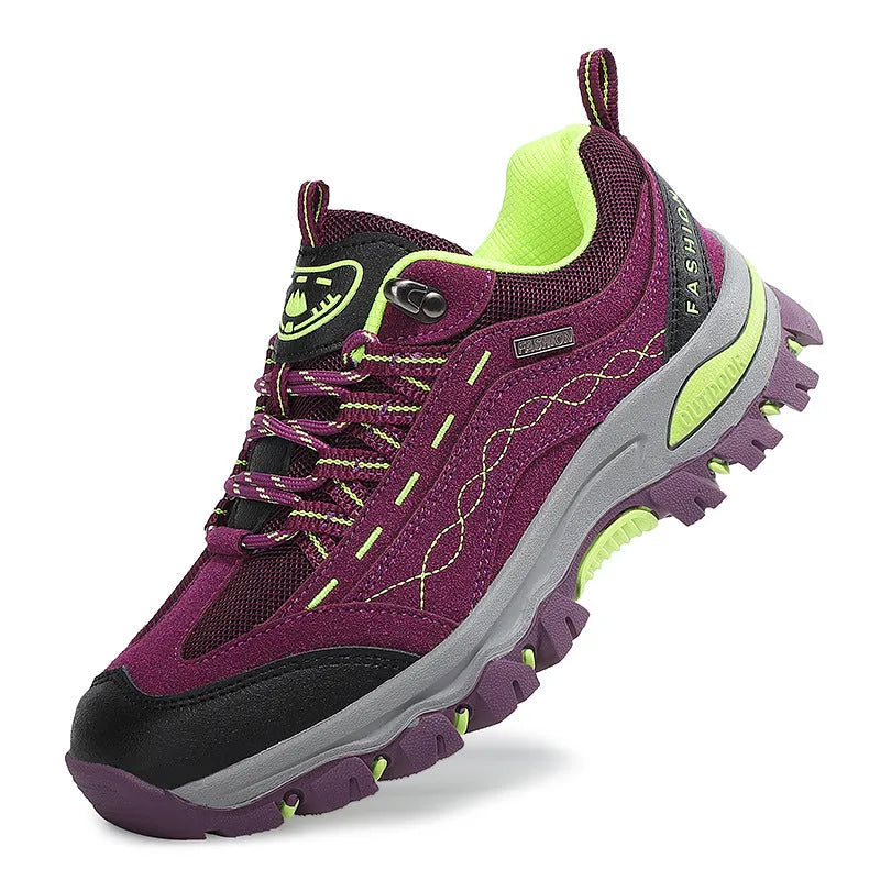 Breathable low top hiking shoes PU mesh upper rubber sole purple grey rose red sizes 36 to 44