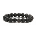 Men's volcanic rock agate bracelet with stainless steel finish showing 10mm diameter beads in volcano colour
