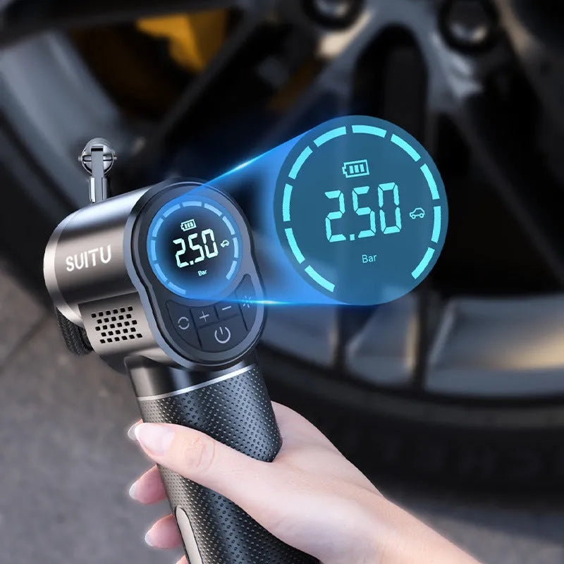 ST-5518 portable wireless car tyre inflation pump with automatic pressure monitoring and LED light