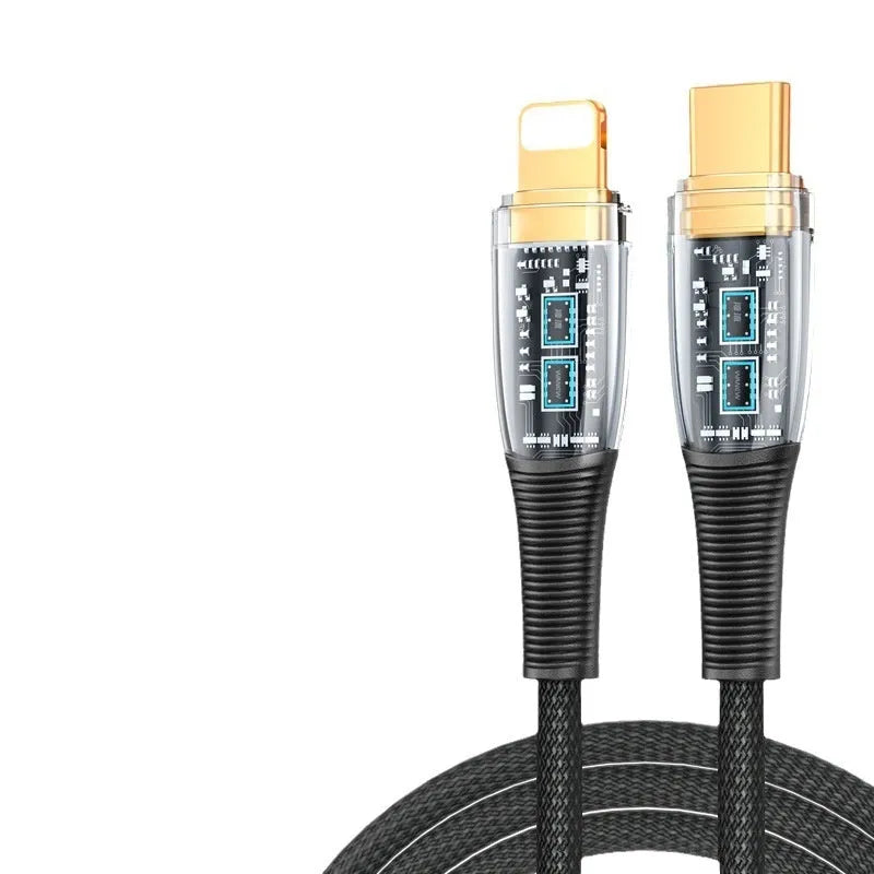 Low temperature fast charging Type-C data cable, woven braided, in black 1.2m length