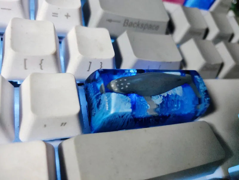 Clear resin keycap with koi fish and scenic pond design for Cherry MX mechanical keyboard