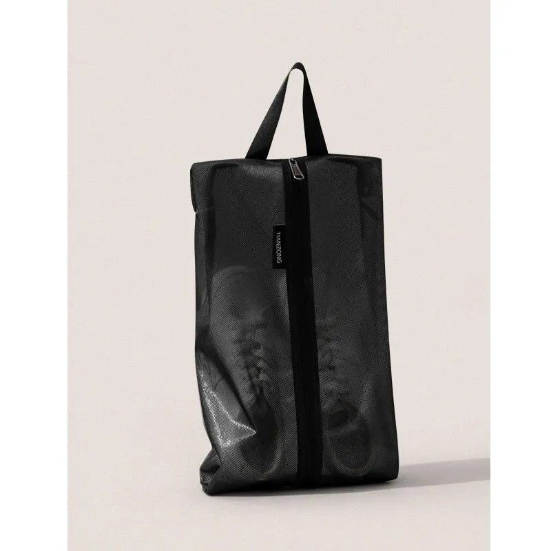 Travel shoes buggy dustproof storage bag in beige, made from TPU protective film, large size 40x22cm.