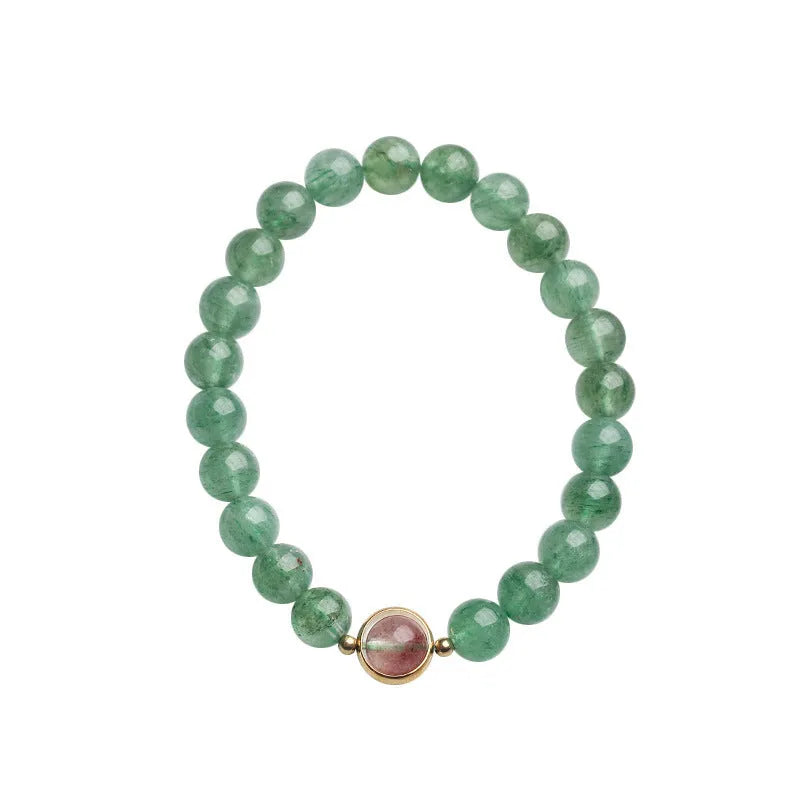 Natural green strawberry quartz bracelet with 7.5mm beads in geometric pattern