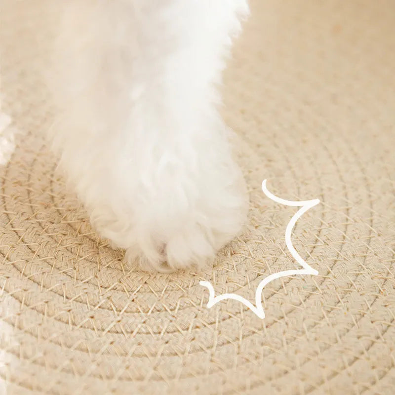 Green oval cat scratch pad bowl made of sisal measuring 650mm x 420mm