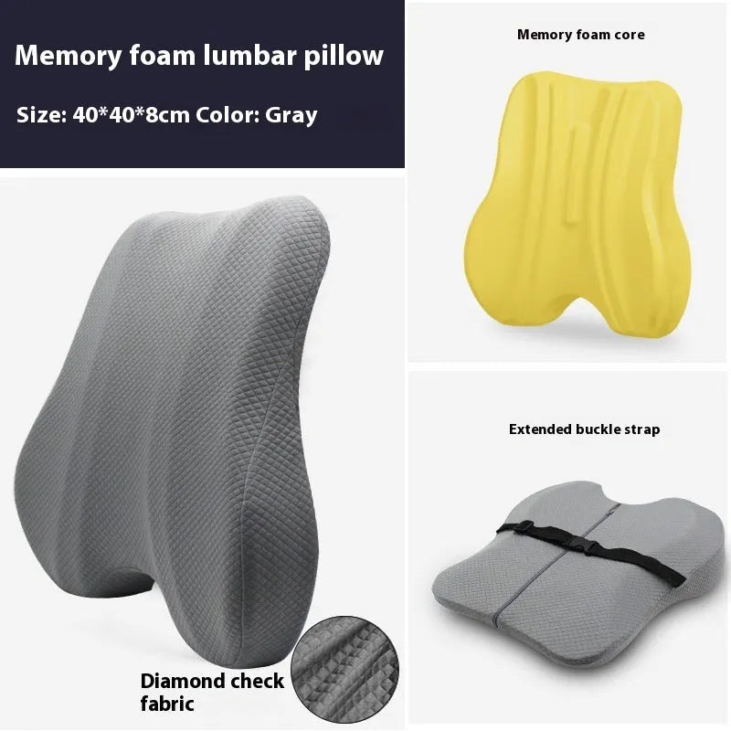 Grey lumbar support cushion for office chair, dimensions 40x40x8 cm