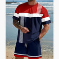 Men's loose-fitting short-sleeved t-shirt and shorts suit in polyester for summer leisure