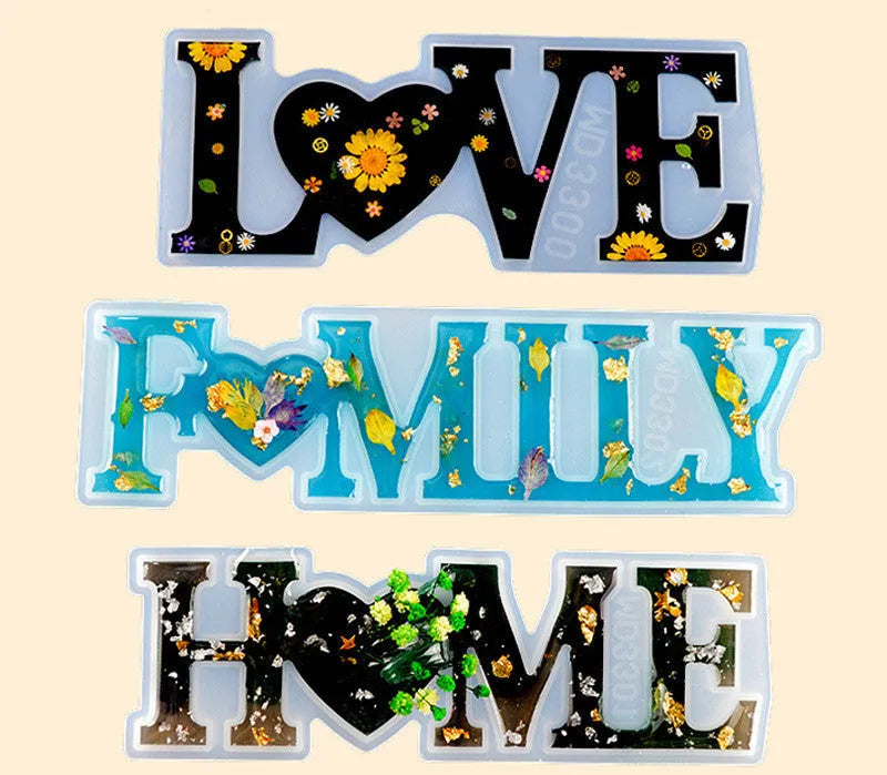 Silicone epoxy letter mould for resin crafting showing English alphabet and word details