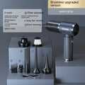 Handheld wireless car vacuum cleaner in space-like grey colour with blowing and suction functions