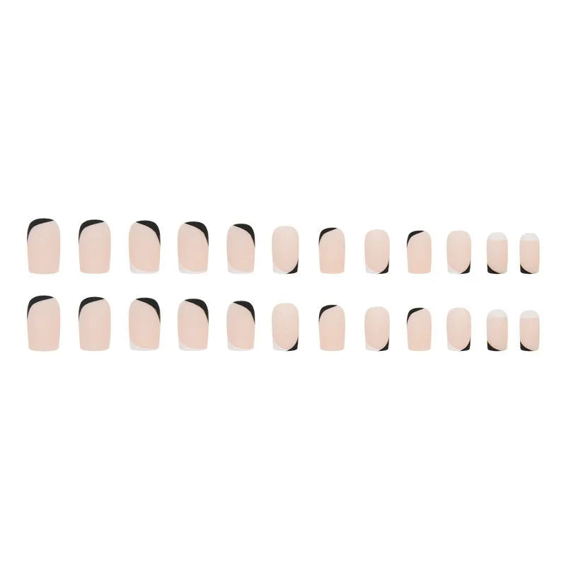 Black and white frosted false nails set with mandarin duck colour design