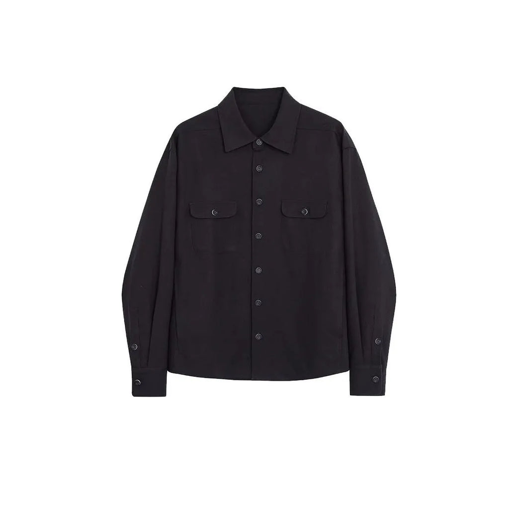 Men's long sleeve lapel collar shirt in a chemical fibre blend fabric.