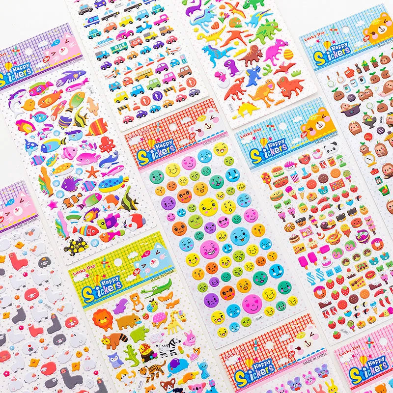 Cartoon three-dimensional bubble sticker set showing alpaca, forest animal and love theme designs for hand account decoration