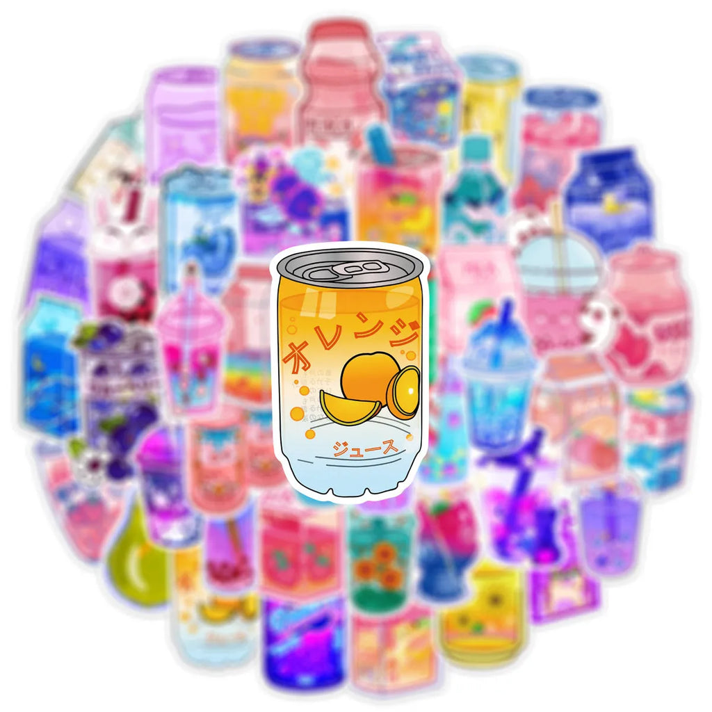 Cartoon drink graffiti stickers, 50 pack PVC adhesive, 4-8cm, in OPP bag, colour A