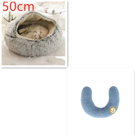 2 in 1 round plush pet bed with PP cotton filling for dogs and cats, available in brown, 65cm size