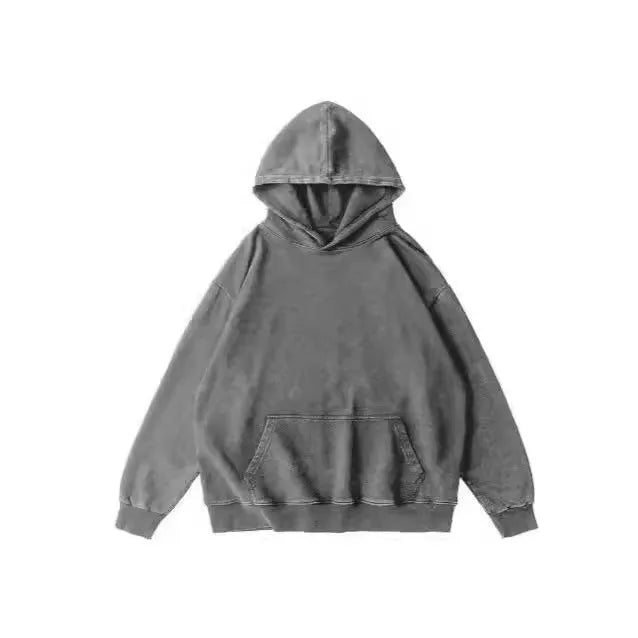 Men's retro washed cotton hoodie in loose fit with collarless design and batik finish