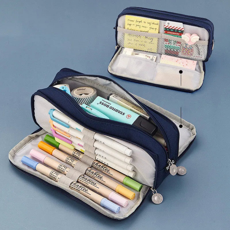 Square Oxford cloth pencil case for primary school, 21cm by 9cm, plain pattern, in blue, yellow or pink
