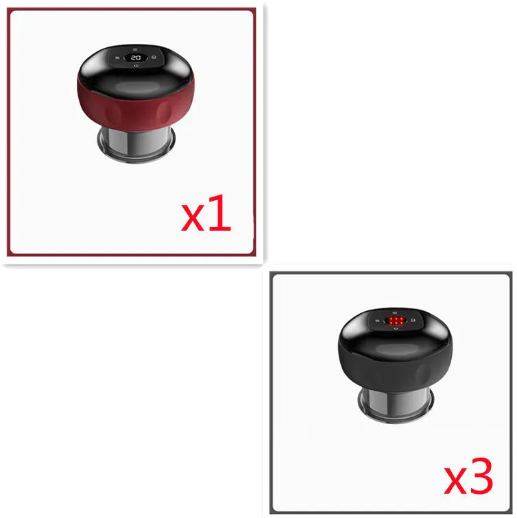 Electric vacuum cupping massage body cups with LCD display and control buttons in black colour variant