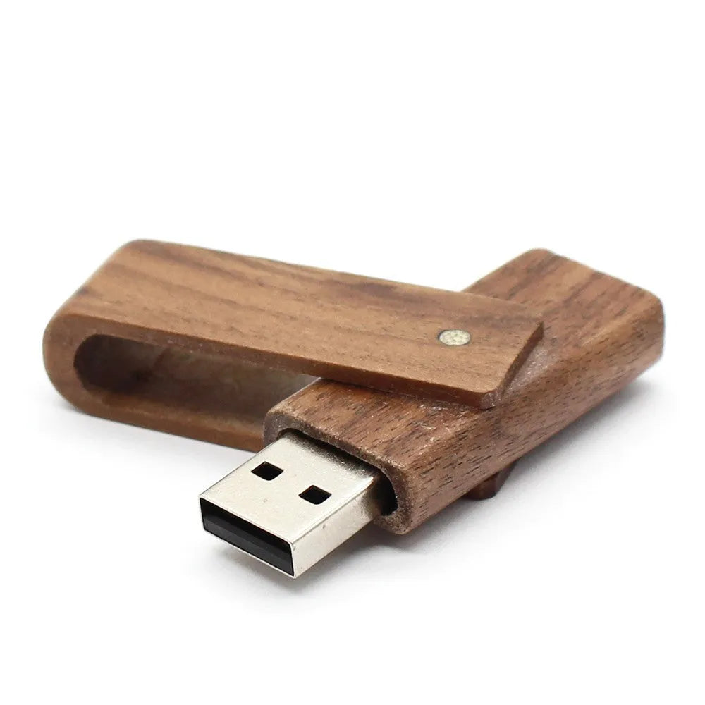 Pink wooden USB flash drive 2.0 with rotating clip, 60x19x8mm, on a plain background