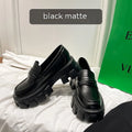 British style wide fit patent leather loafers with a rubber sole, shown in a matte finish.