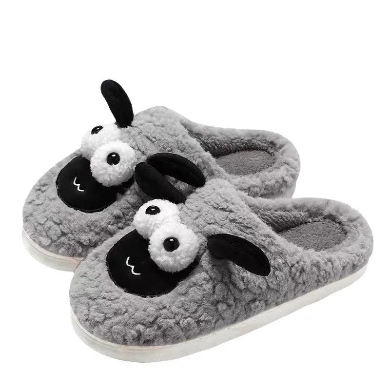 Brown thermal cotton slippers with suede uppers and slip-on design for indoor wear