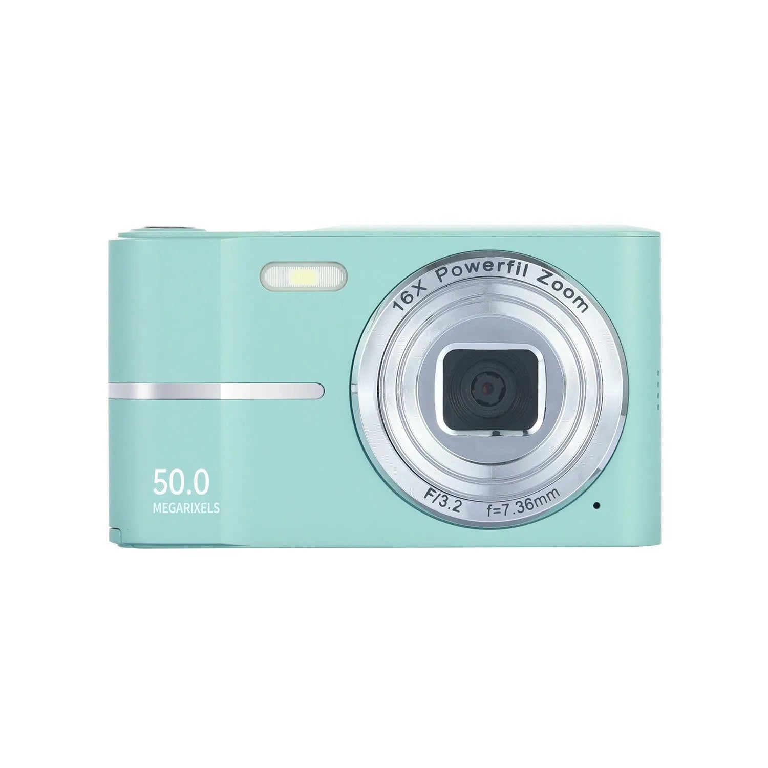 Student mini digital camera in black, green, pink, or white showing compact 90mm design with manual controls