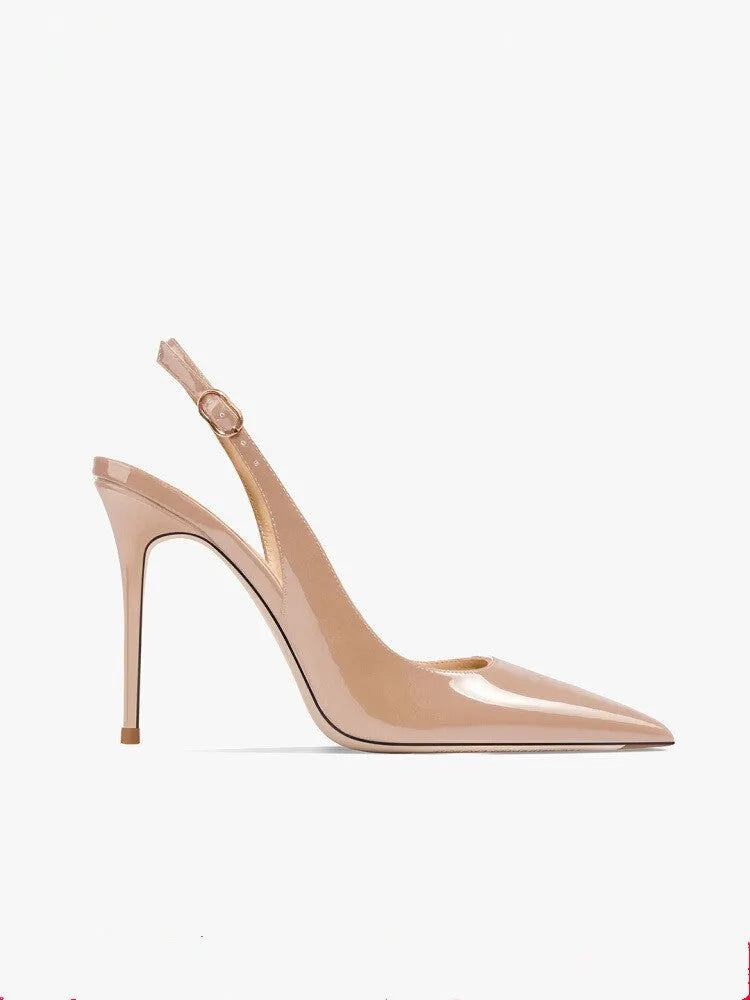 Women's nude high heels with hollow ankle strap and button fastening, 10cm heel