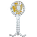 Black flexible octopus tripod clip-on fan with 3 blades and a 2000mAh battery pack.