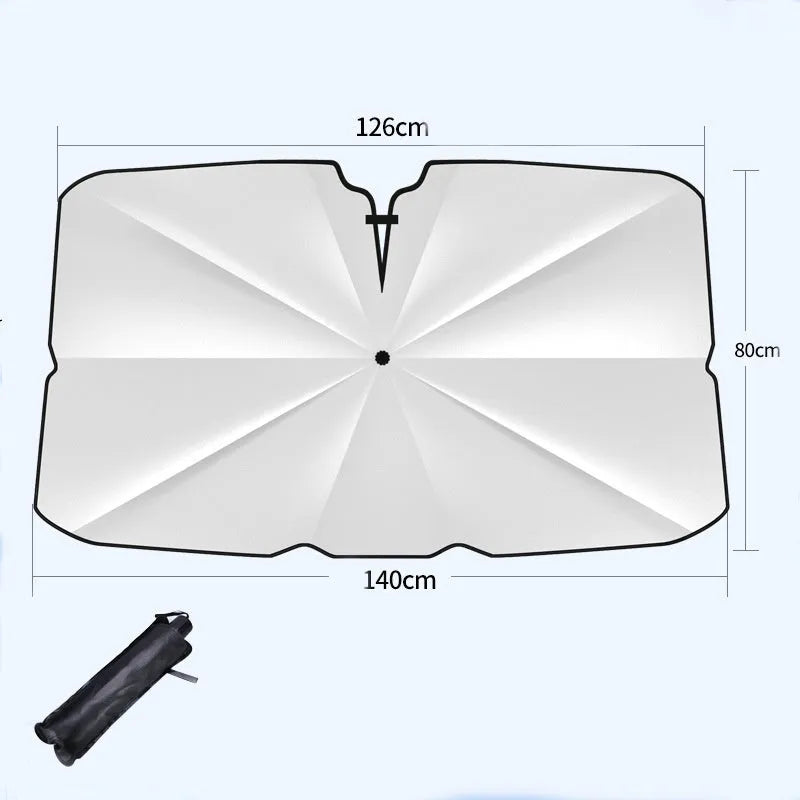 Silver medium windshield sun shade umbrella with spring structure edge for car interior protection