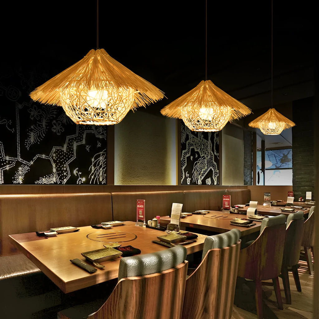 Straw hat chandelier Southeast Asia rattan pendant light in F model 25cm, 30cm and 36cm sizes