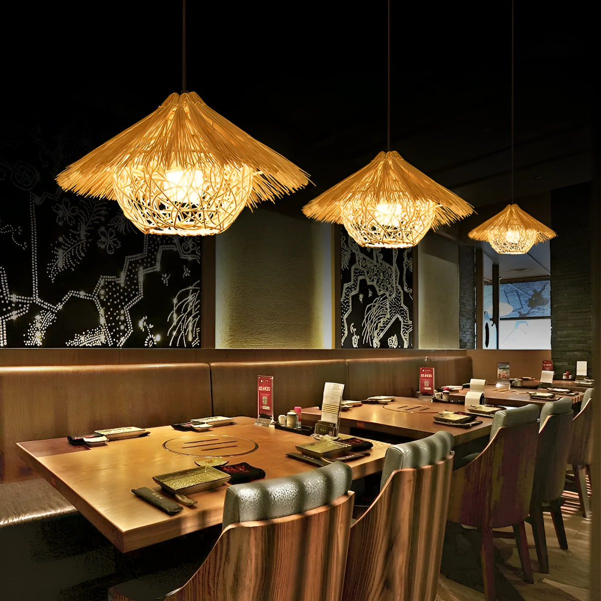 Straw hat chandelier Southeast Asia rattan pendant light in F model 25cm, 30cm and 36cm sizes