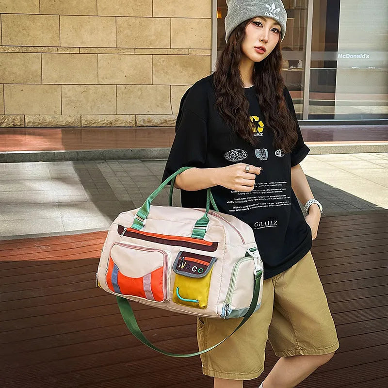 Large black sports shoulder messenger bag with 43cm height and Oxford cloth construction