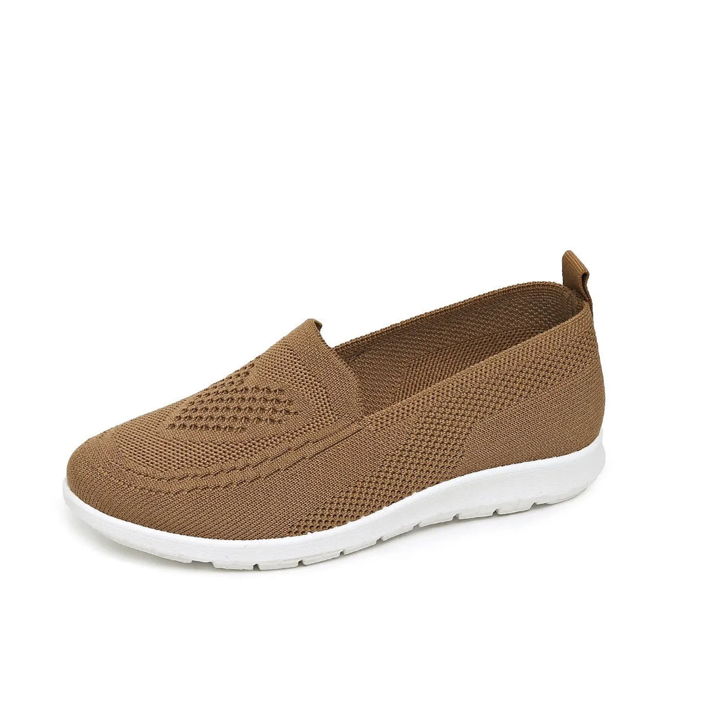 Women's low-top cloth casual shoes in beige with heart pattern and mesh lining for spring summer wear.