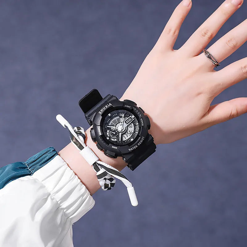 Multi function sports watch with 50mm large dial, luminous hands, rubber strap and stainless steel pin buckle