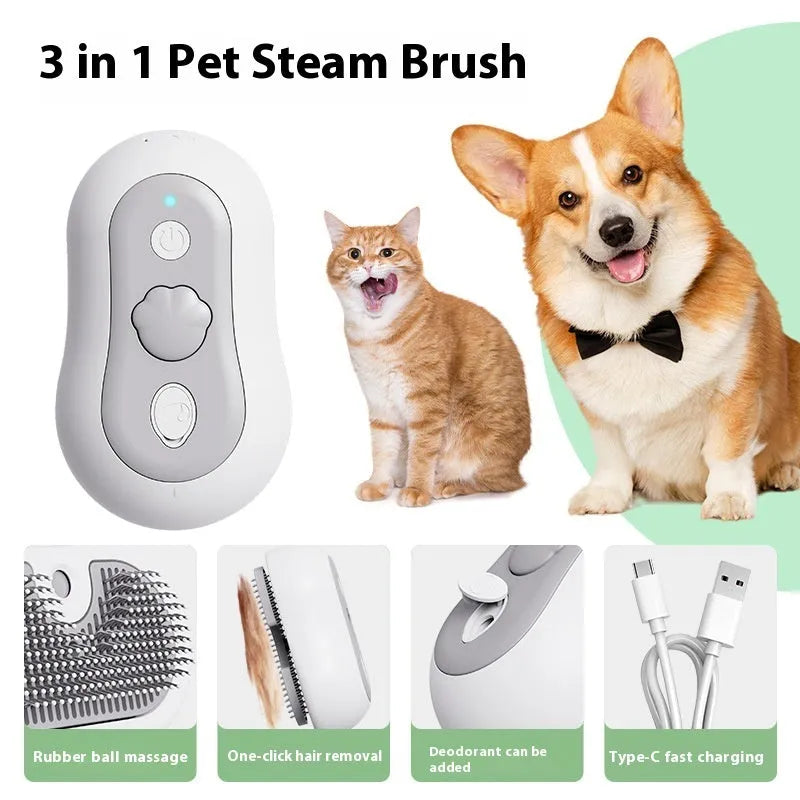 Rechargeable cat grooming massage comb in beige yellow, blue, grey, or orange colour