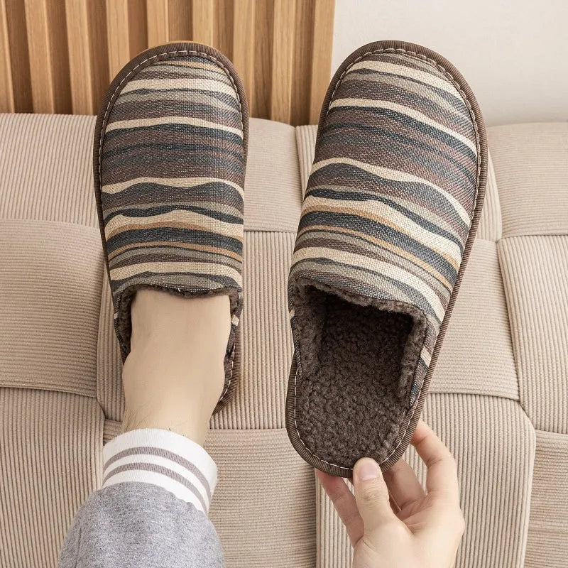 Household cotton slippers with winter linen surface and PVC sole in various floral colour patterns