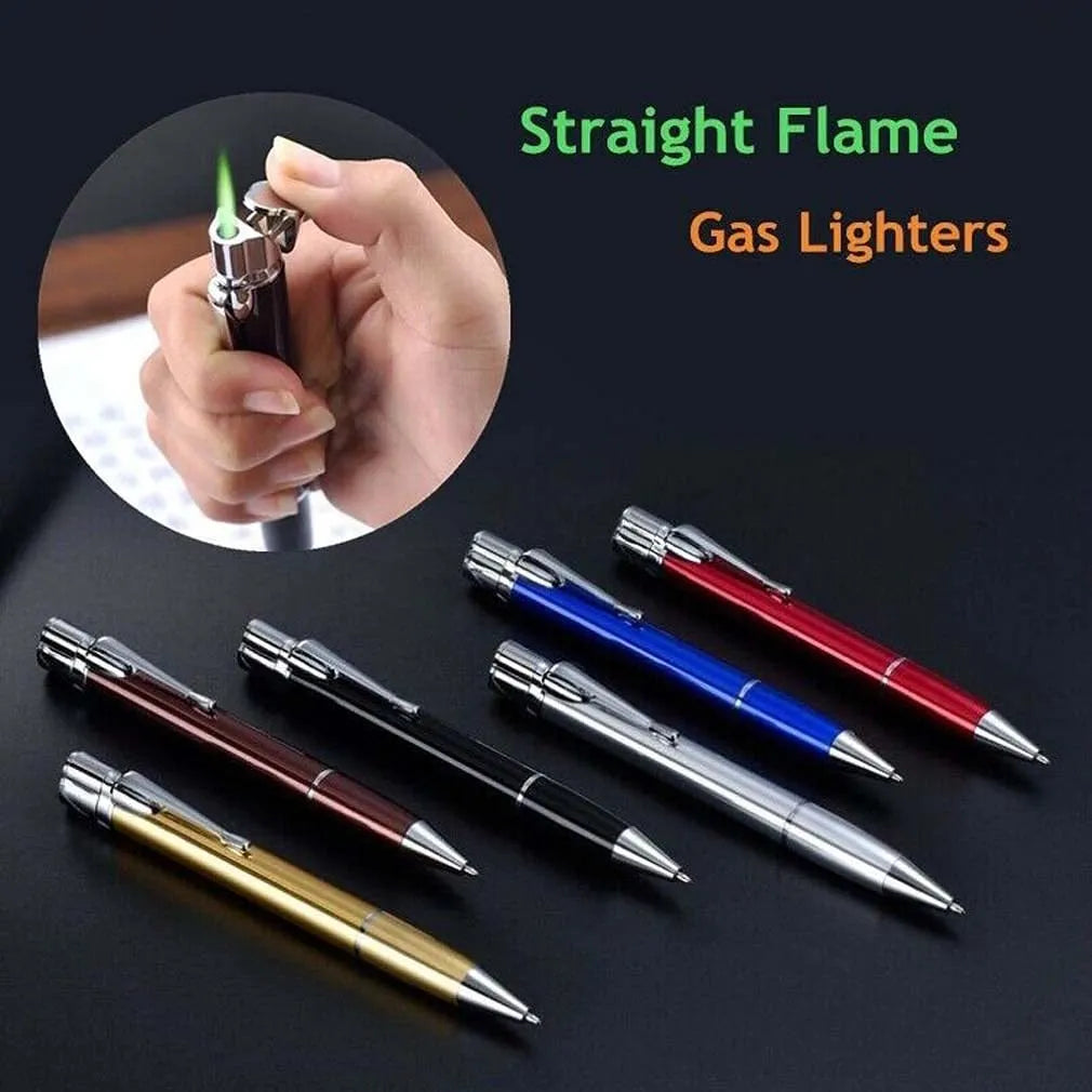 Slim metal refillable jet pen lighter with windproof flame in choice of six colours