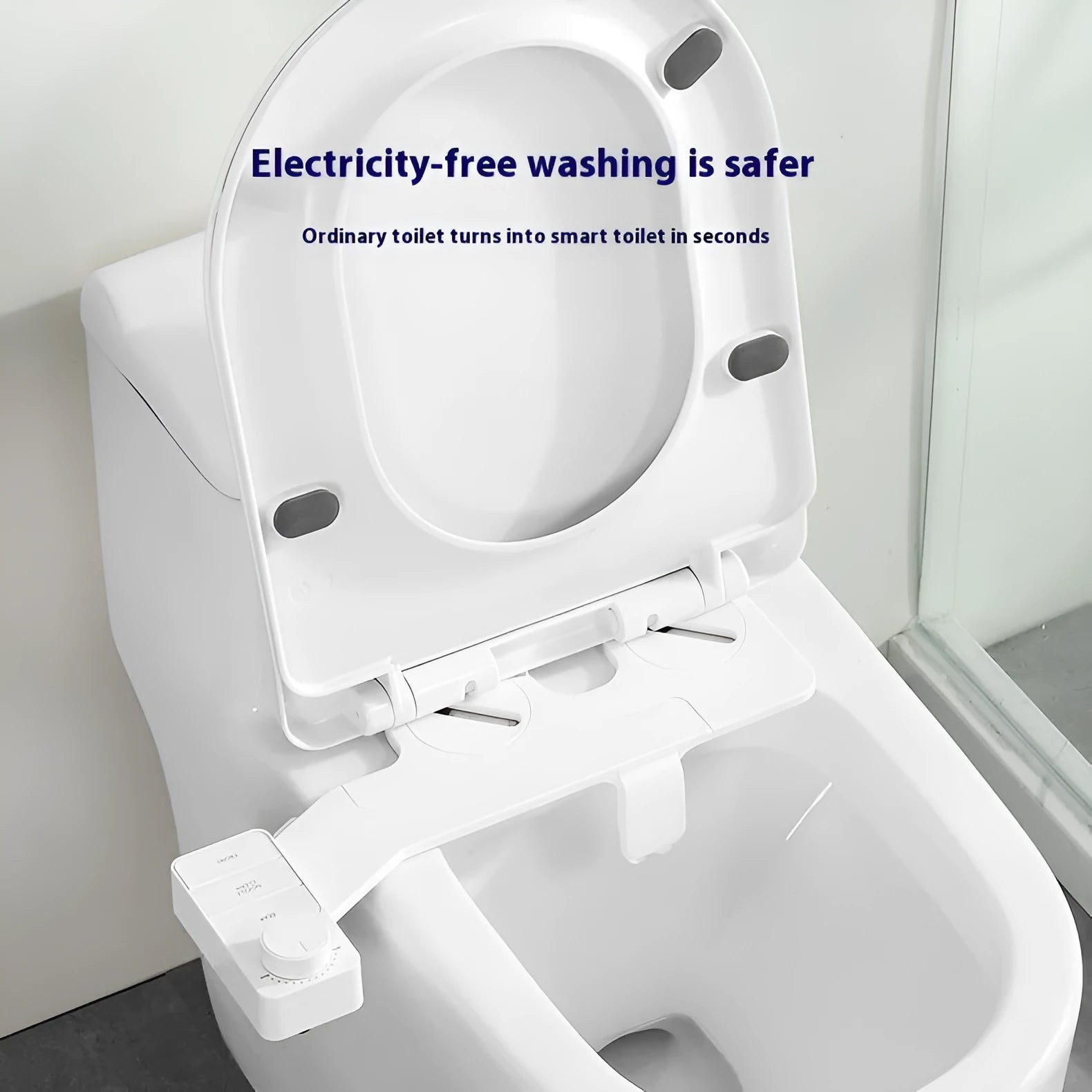 Pure white butt-lifting wash tool with detachable nozzle and one-click knob, no plug required.