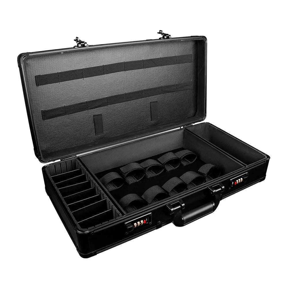 PVC suitcase-style storage box for hairdressing tools in black, gold or white colour options
