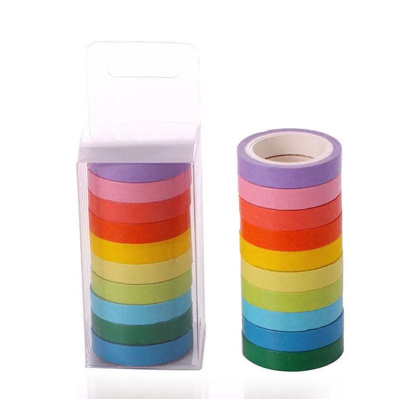 7.5mm washi candy tape set in 10 colours, 5m length, 0.03mm thin paper tape for DIY and cutting use