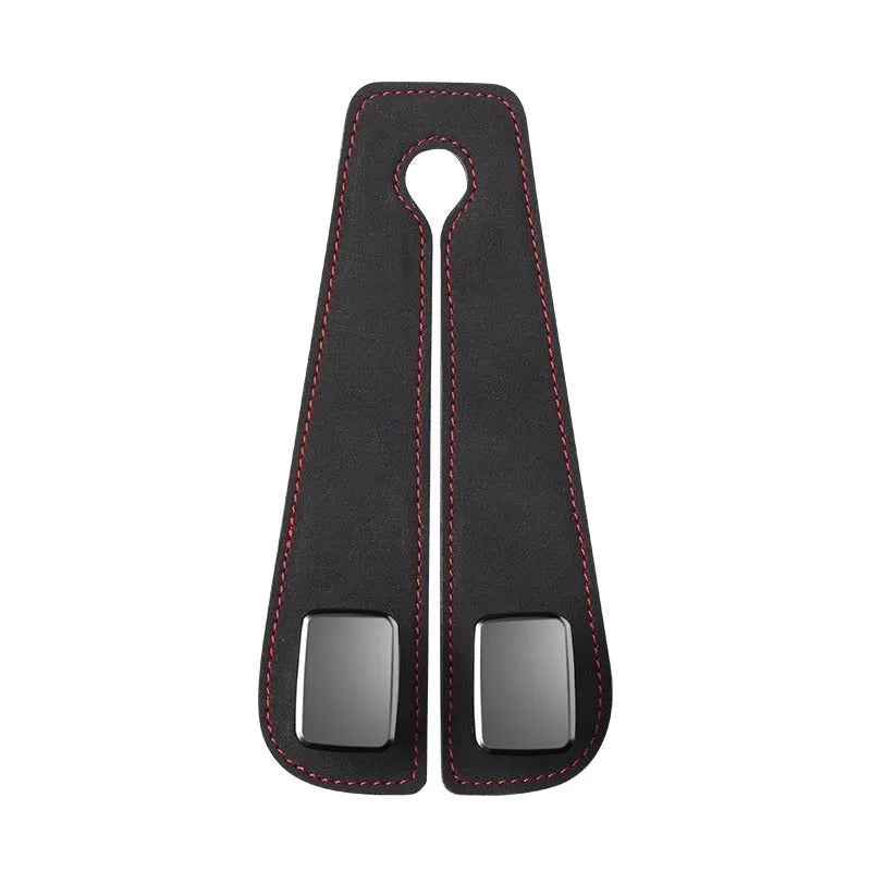 Alloy metal car seat gap storage hook with suede lining in black colour, shown flipped open.